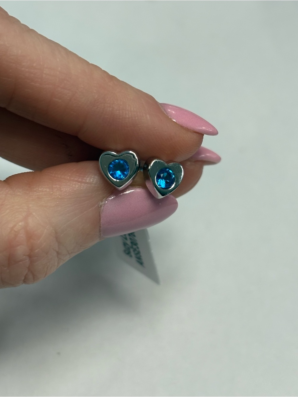 Suzy Levian Sterling Silver Heart Shape Aqua CZ Stud Earrings NWT